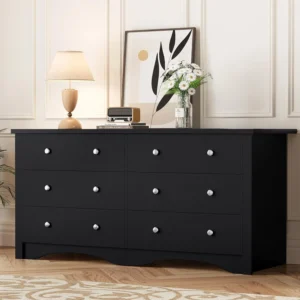 Black 6 Drawer Dresser Modern Wood Chest