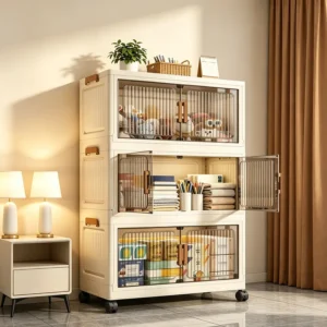 Foldable Storage Cabinet with Wheels, Storage Organizer.