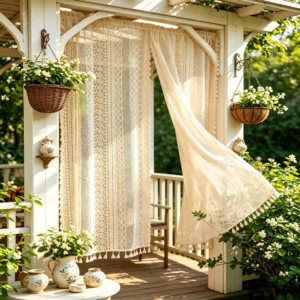 Lace Sheer Curtains with Tassels Patio Curtains